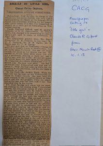Press cutting 10.1.1913. Case of Claude R Gifford, St Peter's Court
